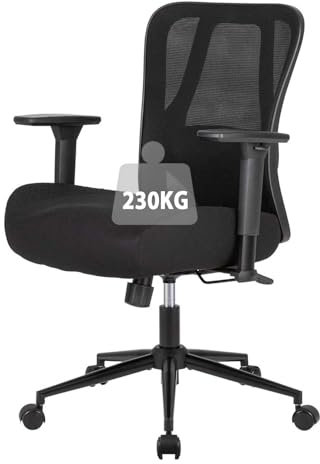 UEV Ergonomischer Bürostuhl 230kg, Verstellbare Lendenwirbelstütze/Armlehnen, atmungsaktiv Netzbespannung, 15CM verdicke Sitzkissen,Home Office Chair Schreibtischstuhl Drehstuhl Schwarz