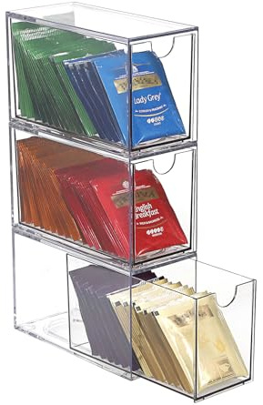 SUMTree Organisateur de tiroirs à sachets de thé en acrylique - 3 tiroirs | Transparente, Boîte de rangement pour accessoires de coiffure, 7x16x30cm