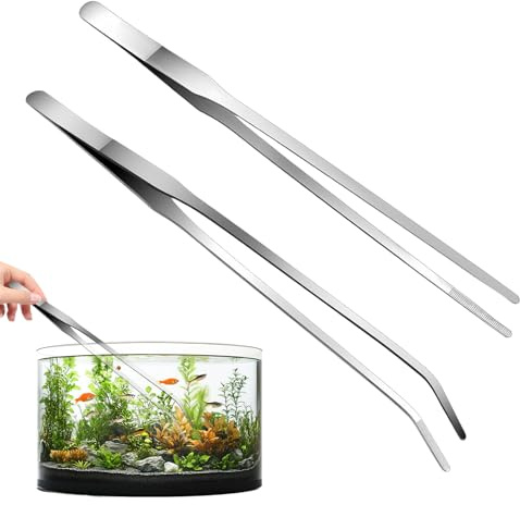 Diffaxy Gebogen Aquarium Pinzette, 2 Stück Gerade Pinzette Und Gebogene Spitze,Lang 27 cm pinzetten Edelstahl für Eidechsen Spinnen Schlangen Aquarium Futterwerkzeug