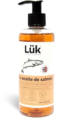 Lük - Aceite de Salmón 100% Natural para Perros y Gatos | Rico en Omega 3 y 6 | Refuerza Defensas, Articulaciones, Piel Sana y Pelo Brillante | Suplemento Alimenticio Diario | 250 ml