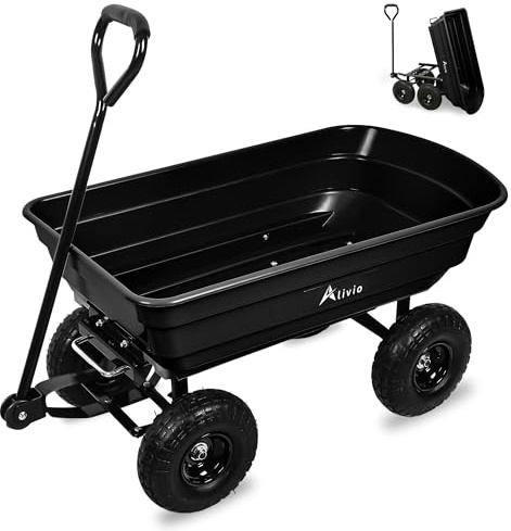 Alivio Garden Tipping Wheelbarrow Cart 75L, 10in Pneumatic Wheels Heavy Duty Wheelbarrow Trolley Easy Transport, 250kg Capacity Swivel Handle Wagon Cart for Outdoor, Patio, Tools, Waste Material