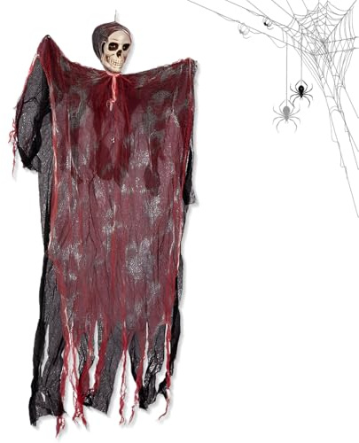 JYNVO 1 Pezzi Fantasma Scheletro Appeso Halloween, Fantasma Halloween da Appendere, Decorazione Horror per Festa, Casa Stregata, Decorazioni Halloween, per Cortile Bar Interno All'aperto, 107 * 44cm