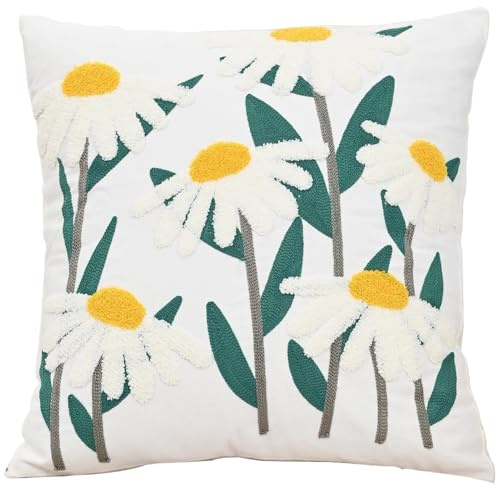 Ausing Housses de coussin brodées en jacquard motif marguerites blanches élégantes bohèmes pour canapé