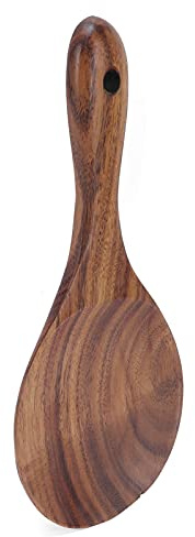 Ejoyous Cuchara de arroz, protección del medio ambiente Cuchara ligera que sirve de madera con agujero suspendido para cocinas para el hogar