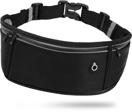 TIESOME Laufgürtel Handy mit 3 Taschen,Lauftasche Jogging Bauchtasche Sport für Handy unter 7 Zoll wasserdichte Handytasche Joggen Running Belt für Joggen, Fitness, Damen und Herren Schwarz