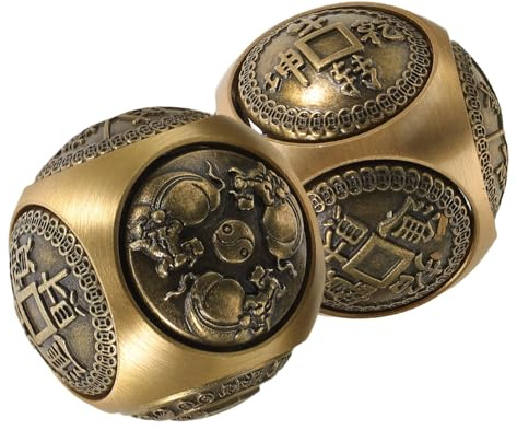 Chinesische Baoding Kugeln 36mm 2 Stück Messing Handbälle | Sechseitige Reliefstruktur, Goldfarbenes, Wohnzimmerdeko und Geschäftsanlässe