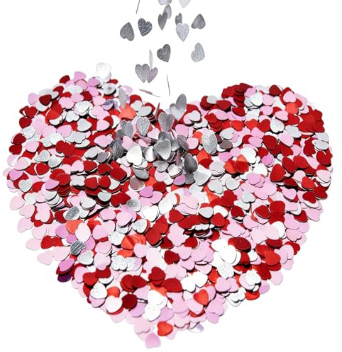 1000Pcs Pink Silver Red Love Heart Confetti for Valentines Decorations,10mm Metallic Heart Sequins Confettis for Table,Shiny Hearts Shape Confetti for Wedding Anniversary Valentines Table Decorations