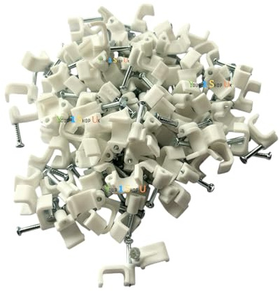 1.5 mm Twin and Earth Flat Cable Clips, White, 9 mm Width, Nail Clips, Cable Tacks for Electrical Cables Cable Holder Management Wire Tidy Clip Pack of 100