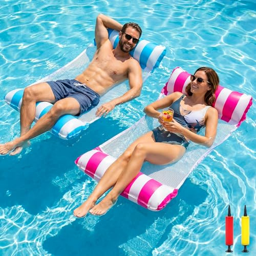 Mineup 2 Stück Luftmatratze Pool, 4 In 1 Wasserhängematte, XL Aufblasbare Wasserhängematte Schwimmbett, Luftmatratze Wasser Hängematte, Wasserspielzeug Für Erwachsene Kinder