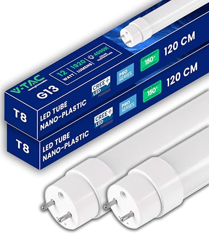 V-TAC 2x Tubes LED 120 CM - T8 G13-18W - [CHIP LED CREE - HAUTES PERFORMANCES] - 1850 Lumens - Tubes pour Plafond, Mur, Garage - Tube T8 - Remplacement des Néons - Blanc Neutre 4000K