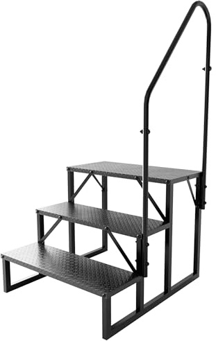 Step Ladder RV Stairs with Handrails, Heavy Duty Carbon Steel Non-Slip Steps, 660 LBS Capacity for Camper, Trailer, Hot Tub, Mobile Home, Porch (3 Step)
