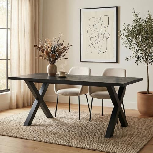 Esstisch OSIMO 160 x 80 cm, Schwarz - Moderner Esszimmertisch mit robuster MDF-Tischplatte, stabiles Metallgestell, Küchentisch im minimalistischen Design, Platz für 4-6 Personen, ideal für Essbereich