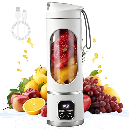 Mixeur portable de 450 ml, rechargeable par USB, mini mélangeur sans fil avec 12 lames, 1500 mAh rechargeable par USB, presse-agrumes pour fruits, milkshakes, smoothies, pour la maison, la salle de