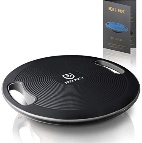 High Pulse® Balance Board inkl. Übungsposter – Innovatives Wackelbrett mit Griffen für das Training von Gleichgewicht, Koordination und Kraft (Ø 40 cm | Schwarz)