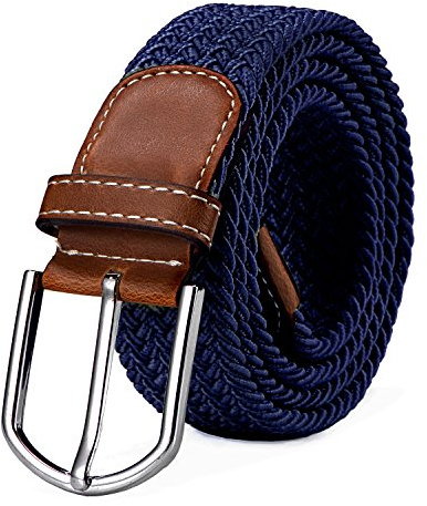 DonDon Ceinture en tissé élastique de 100 à 130 cm de longueur pour femmes et hommes Ceinture tressée bleu foncé