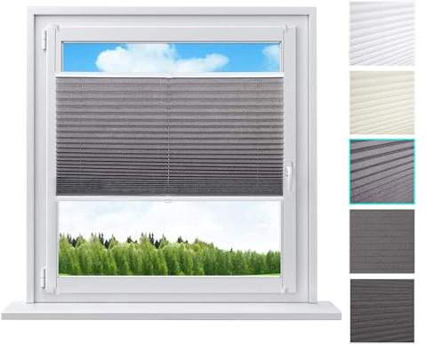 WOLTU Plissee ohne Bohren Klemmfix Faltrollo Jalousie Grau 55x100cm (BxH), Plisseerollo Crushed Optik Sichtschutz und Sonnenschutz Easyfix lichtdurchlässig Rollo für Fenster & Tür