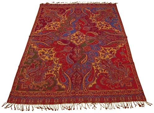 Lorenzo Cana Luxus Wolldecke Decke Jacquard gewebt aus feinster Wolle vom Merinolamm mit Baumwolle Paisley Rottöne Bunt Baumwolldecke Wohndecke Decke Wolle Plaid 140 cm x 200 cm 9625622