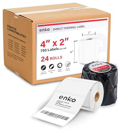 enKo [24 Rollen, 18.000 Etiketten] 10,2 x 5,1 cm Direct Thermo-Adresse, Versand Barcode FBA Aufkleber FN SKU-Label für Zebra/Eltron (perforiert und permanentklebend)
