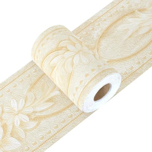 Yoillione Bordi per Carta da Parati Floreale, Bordi Adesivi Decorativi Bordo Autoadesivo, 3D Lavabile Impermeabile Rimovibile Greche Adesive per Pareti per Cucina Soggiorno Bagno 0.1x5m
