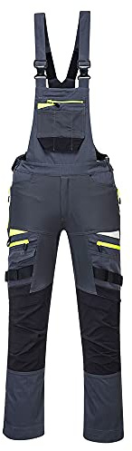 Portwest DX441 Salopette DX4 per Uomo Tessuto Stretch 4 Vie 14 Tasche Ampie | Grigio metallo, L, UPF 40+, EN 14404, Chiusura a Bottone e Zip, Stampa Riflettente, Taschino Sul Petto, Tasca a Filetto