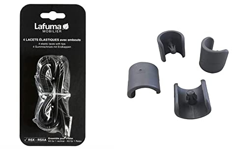 Lafuma Gummischnur-Set mit Endkappen für RSX/RSXA, 4 Schnüre, schwarz & 4 Fußschoner für Relax-Liegestühle, 20 mm Durchmesser, Anthrazit, LFM2843-1229