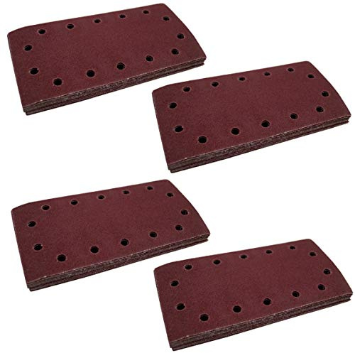PrimoCraft 80x Schleifpapier 115x230 mm für Schwingschleifer - 14 Löcher Kletthaftend Körnung 40/80/120/180/220 Schleifblätter Set 80-teilig Schleifblatt