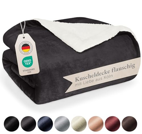 Blumtal Premium Sherpa Kuscheldecke flauschig 220x240 cm - Oeko-Tex zert. Sofa Decke mit Dicker Sherpa-Innenseite - super Flauschige Decke extra dick und wärmend - Fluffy Blanked - Anthrazit