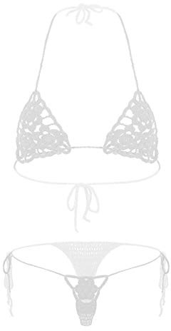 YOOJIA Sexiga badkläder för kvinnor, 2 delar, mikro bikini, transparent, slingskott, G-stringtrosa, minibikini, strand, pool, simning, Vit B, M