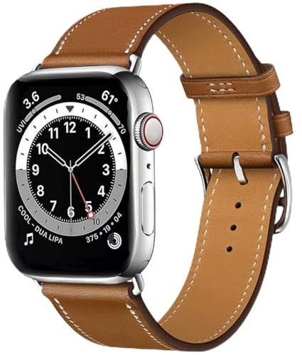 MroTech Leather Strap compatible with Apple Watch Strap 44mm 45mm 42mm 49mm, Men Women Replacement Genuine Leather Strap for iWatch Series Ultra 9 8 7 6 5 4 3 2 1/SE (44/45/49,Brown)