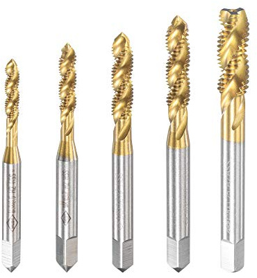 sourcing map 5pcs Tarauds Machine Filetage Métrique M3 M4 M5 M6 M8 Spirale Cannelure Revêtement Titane Haute Vitesse Acier Vis