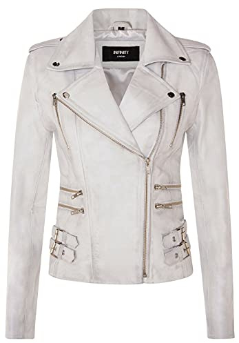 Infinity Leather Giacca da Moto retrò in Pelle 100% Nappa da Donna