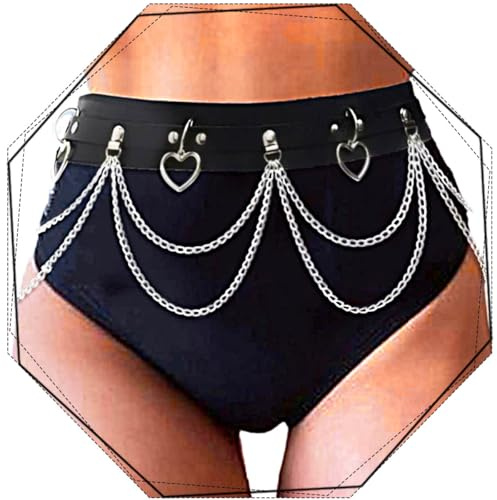 REETAN Waist Chain Belt Leather Fashion Black Punk Rave accessories for women