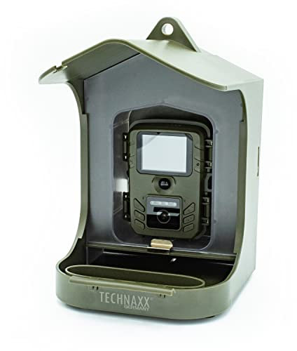 Technaxx Bird Feeder Camera Station with Treat Hanging, 150 G Box for Food & Bath for Water - FullHD Video Resolution - Versatile Installation Kit - Bird Watching Camera TX-165, Green