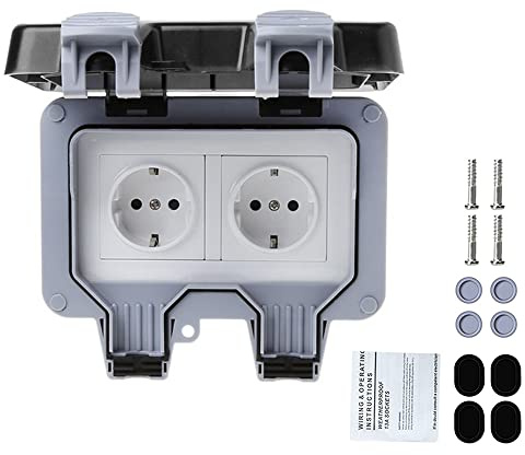 CENPEK Außensteckdose Steckdose IP66 Wasserdicht Steckdose mit Schalter Kontrollleuchte, Wandsteckdose Feuchtraum Aufputz Schutzkontakt Outdoor Steckdose mit Klappdeckel