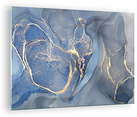 Quadro su Vetro Oro blu vernice Stampe da Parete in Vetro 70x50cm Quadri Moderni Soggiorno Camera da Letto Cucina 1 pezzo Piccoli Decorazione Murale Wall Art Grafica Immagini GAA70x50-5029