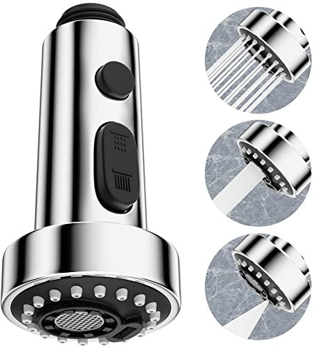 Hibbent 3 Modes Tête Robinet de Cuisine Remplacement, Douchette pour Rétractable Mitigeur Cuisine Universel G1/2,Robinet Cuisine Pivotant à 360°,Douchette Evier Cuisine Remplacement Filetage Mâle