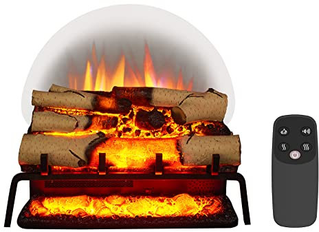 FLAMME 23’’/58cm Portable Basket Electric Fire, 1000W/2000W Heater, White Birch Log Set, Crackling Sound Effect, Remote Control