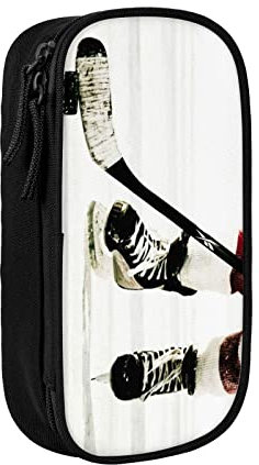 LOUJIN Federmäppchen mit Eishockey-Muster, großes Fassungsvermögen, Oxford-Stoff, Federmäppchen, doppelter Reißverschluss, großes Federmäppchen, farbe, 21.00cm*10.5cm*5.00cm, Schulranzen-Set