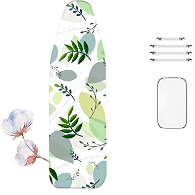 WTAIS Large - Cotton Ironing Board Cover, Banana Leaf Print, Extra Thick - 2 Layer Design, Extra Steam Penetration - Ironing Board Covers, Insulated Mesh Pad And Fasteners