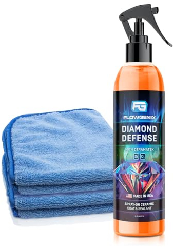 Flowgenix Ceramic Coating For Cars and Motorcycles Spray (8oz) - SiO2 Ceramic Wax & UV Protective Shield Detailing - Auto Wax Hydrophobic Detail Spray - Incl. 2 Microfiber Towels