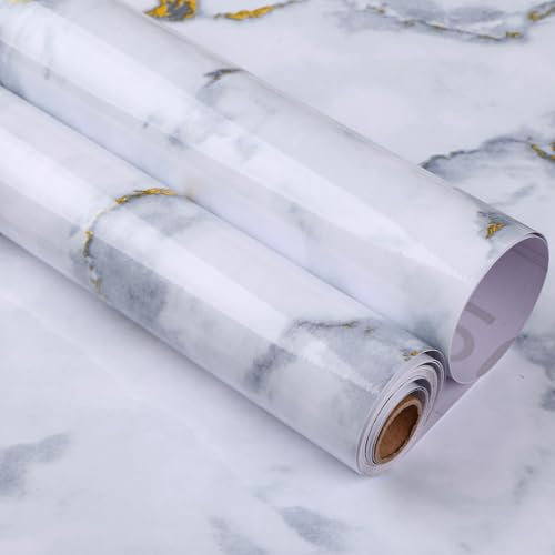 MAmoy Marble Granite Peel and Stick Bright Wallpaper Vintage Black Gold Contact Paper Removable Thick PVC Self Adhesive Wallpaper for Bedroom、Bathroom、Kitchen