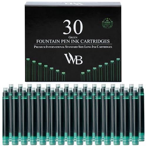 Wordsworth & Black Tintenpatronen Füllfederhalter, 30 Stück, Grün | Passt für die meisten Stifte, Internationale Standardgröße, gleichmäßiger Fluss, schnelltrocknend, Kalligraphie, vegan
