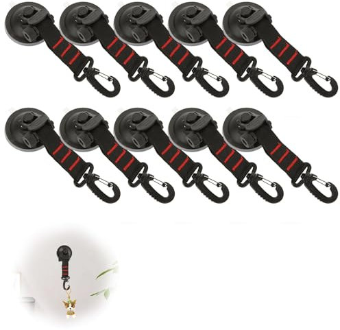 SHUESS 10 Pcs Heavy Duty Suction Cups with D Ring 360° Rotating Hook - Strong Heavy Duty Vacuum Suction Cup with Hook for Awning, Boat, Tarp, Holds Up to 22 lbs /10kg (19cm x 6.5cm, Black)