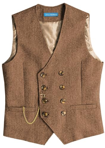 Solovedress Gilet da uomo vintage in lana a taglio dritto, gilet da abito per matrimonio, marrone, XL