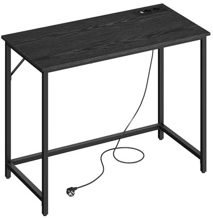 VASAGLE Schreibtisch, Gaming-Tisch mit LED-Beleuchtung, Steckdosenleiste, Computertisch, 50 x 100 x 76, platzsparend, für Arbeitszimmer, Homeoffice, ebenholzschwarz-tintenschwarz LWD141B82
