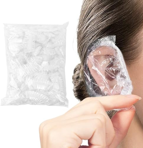 TSUWNO 100 Stk. Transparente Ohrenschützer - Wasserdichte Ohrabdeckungen aus Kunststoff für Haarfärbemittel, Dusche, Baden, Zuhause und Haar-Salon.
