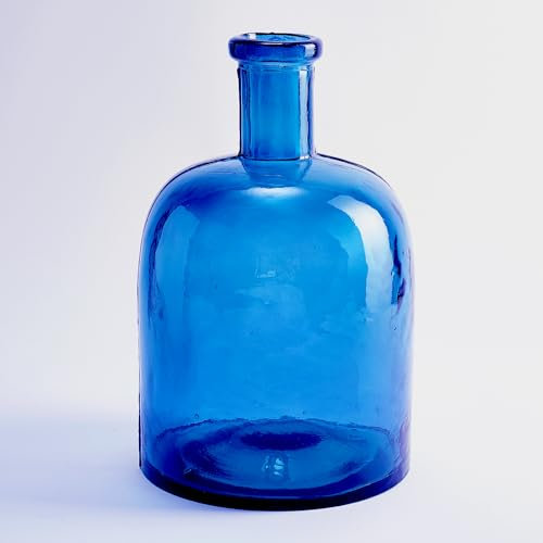 Bouteille Large en Verre Recyclé Uni - Verseuse en Verre Artisanat Style Méditerranéen Décoration de la Maison, Vase (Bleu Marine)