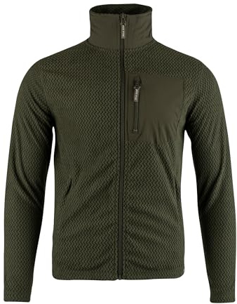 JACK PYKE Men’s Lightweight Fleece Jacket, Long Sleeve Fleece Top with Contrast Collar, Elbow Patches & Zipped Pockets, Ideal for Hiking, Hunting & Country Wear – Dark Olive, Large