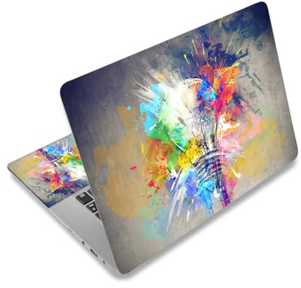 Laptop-Aufkleber, Aufkleber für Laptop, Netbook, Vinyl, wiederverwendbar, 2 Handgelenkpolster im Lieferumfang enthalten, bunte Glühbirnen
