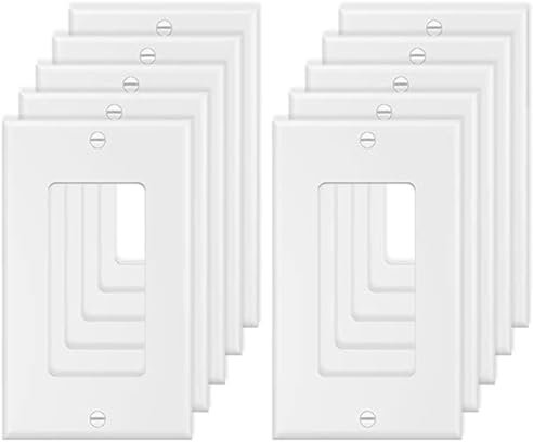 Placa de pared decorativa de 1 banda, placa frontal eléctrica para interruptor de luz, interruptor inteligente, receptáculo, reguladores, salida USB, GFCI, blanco (paquete de 10)